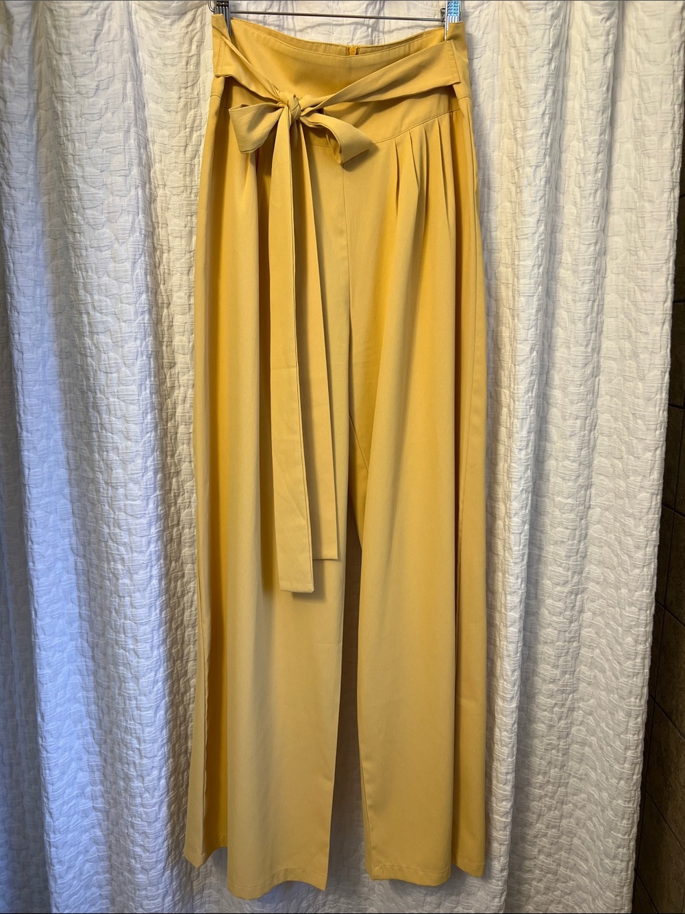 BOWKNOT HIGH WAIST WIDE-LEG PANTS- yellow cream